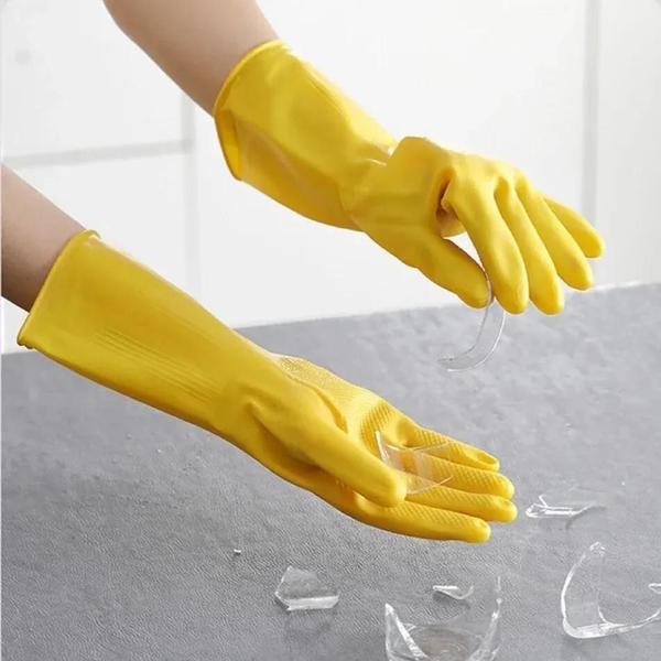 Luvas de Látex Impermeáveis para Lavar Louça e Limpar Vegetais Imagem de Luvas de Látex Impermeáveis para Lavar Louça e Limpar Vegetais
