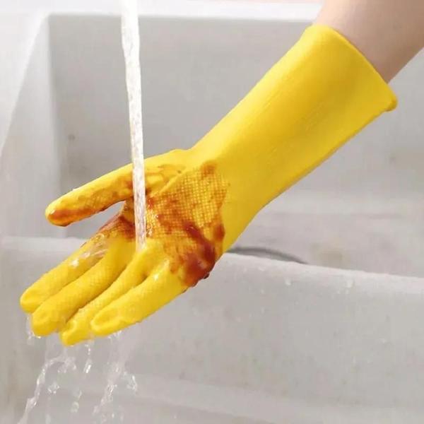 Luvas de Látex Impermeáveis para Lavar Louça e Limpar Vegetais Imagem de Luvas de Látex Impermeáveis para Lavar Louça e Limpar Vegetais