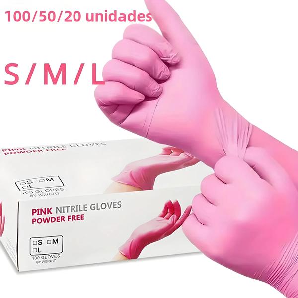 Imagem de Luvas de Nitrilo Rosa Descartáveis - Pacote com 20, 50 ou 100 Unidades