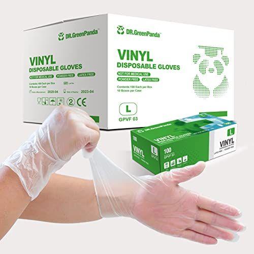 Imagem de Luvas descartáveis de vinil transparente Dr.GreenPanda (grandes 1000 unidades) Seguro para alimentos/serviço/preparação de limpeza multiuso látex e sem pó não estéril