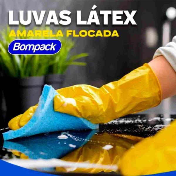 Imagem de Luvas Látex Amarela Flocada Flexível Elástica Multiuso - 1 Par (2 Luvas)