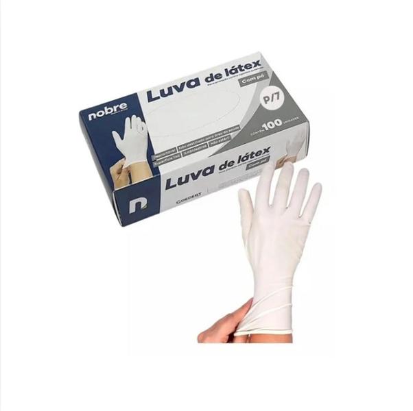 Luvas Latéx Descartáveis Nobre Cor Branco fosco cirúrgica proteção higiene Com Pó tamanho P c/100uni - LUVAS NOBRE Imagem de Luvas Latéx Descartáveis Nobre Cor Branco fosco cirúrgica proteção higiene Com Pó tamanho P c/100uni