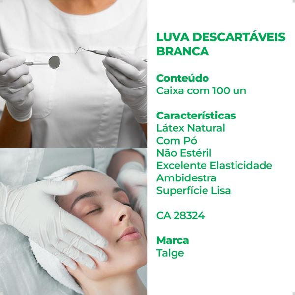 Imagem de Luvas Látex Descartáveis Talge Branca Tamanho PP Com Pó x100 Unidades