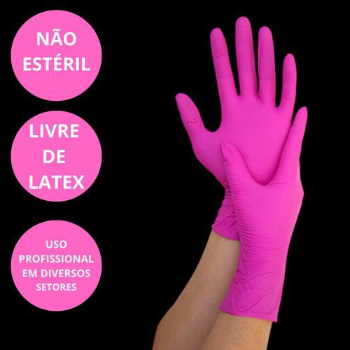 Imagem de Luvas Nitrilica Sem Pó Rosa Procedimento Descartável P M G Rosa Pink