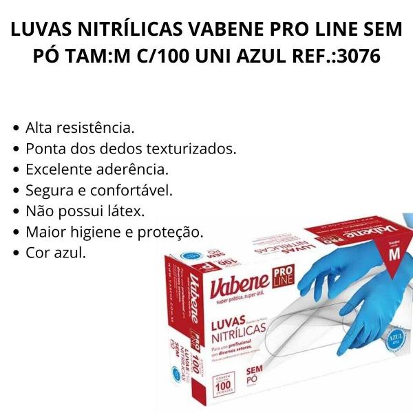 Luvas Nitrílicas Vabene Pro Line Sem Pó Tam:m C/100 Uni Azul Ref.:3076 Imagem de Luvas Nitrílicas Vabene Pro Line Sem Pó Tam:m C/100 Uni Azul Ref.:3076