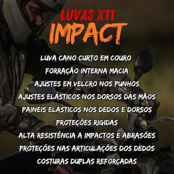 Imagem de Luvas Para Motoqueiro X11 Impact Masculino Com Proteção Preto Em Couro - PP/XS