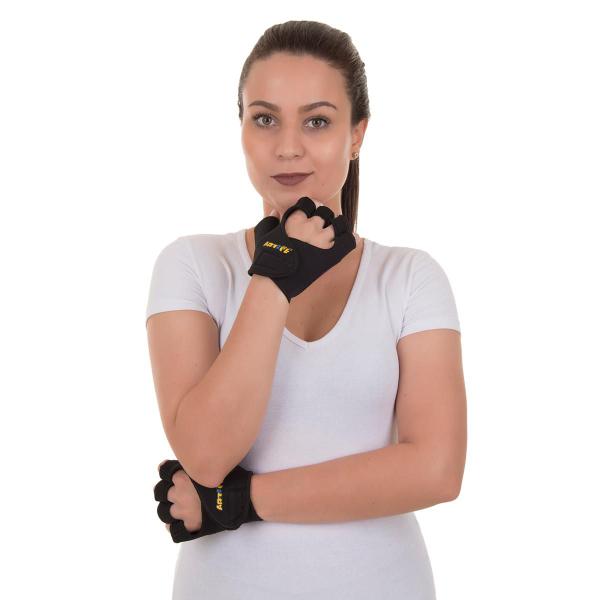 Imagem de Luvas Para Musculação Neoprene Com Polegar Palma De Couro Preto Artipé