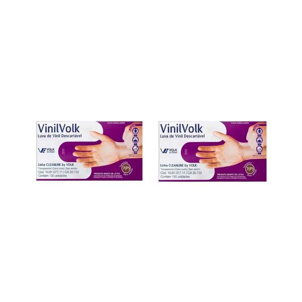 Luvas Vinil Volk Com 100Un Pequena Sem Amido - Kit C/2Un Imagem de Luvas Vinil Volk Com 100Un Pequena Sem Amido - Kit C/2Un