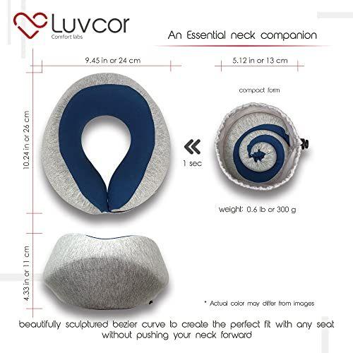 Imagem de Luvcor Premium Quality Memory Memory Espuma Travel Neck Pillow Bundle - Melhor Travesseiro Ergonômico para Viagem de Avião, Passeio de Carro, Dormir. Vem com máscara de olho, tampões de ouvido e saco de armazenamento. (Cinza Espacial)