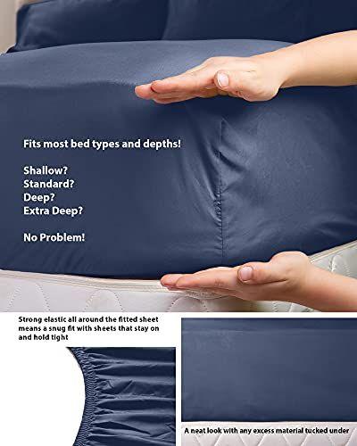 Imagem de LuxClub 6 PC Sheet Set Folhas de Bambu Bolsos Profundos 16" Eco Friendly Rugas Folhas Livres Máquina Lavada Hotel Roupa de Cama Macia - Rainha da Marinha