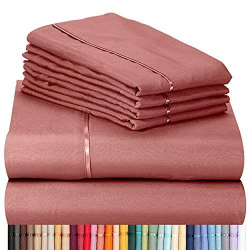 Imagem de LuxClub 6 PC Sheet Set Folhas de Bambu Bolsos Profundos 16" Eco Friendly Rugas Folhas Livres Máquina Lavada Hotel Roupa de Cama Seda Macia - Salmão Rosa Rainha