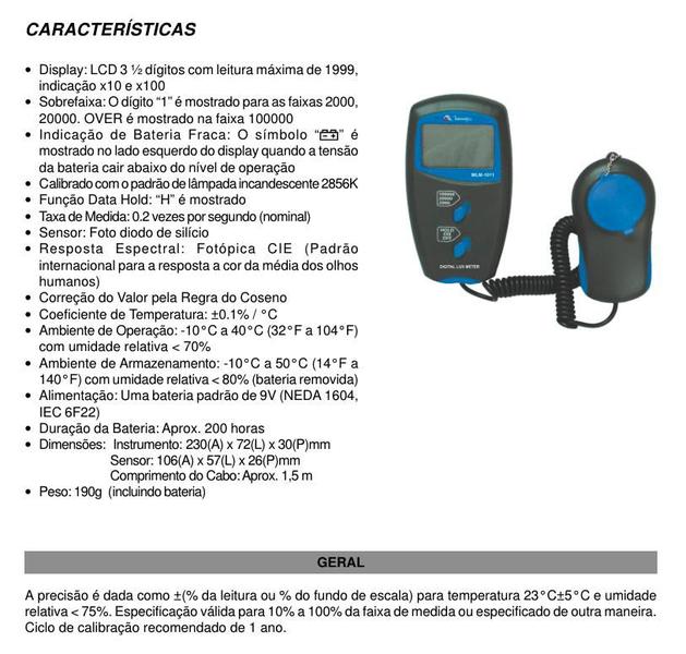 Imagem de Luxímetro digital medidor luminosidade minipa mlm-1011