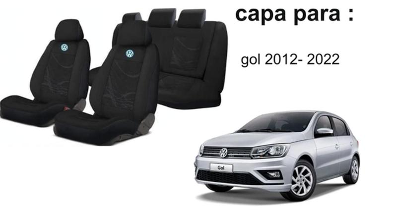 Imagem de Luxo e Proteção: Kit Capas Tecido Gol 2012-2022 + Capa de Volante + Chaveiro VW