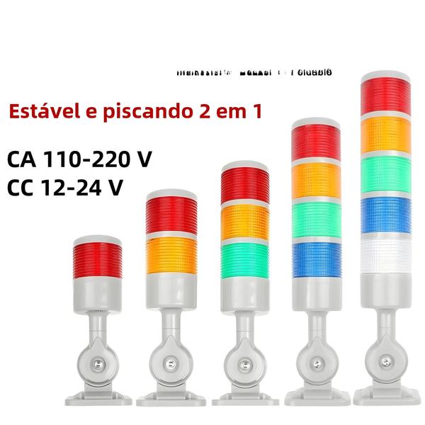 Imagem de Luz de Advertência LED Industrial Giratória 180° - Vermelho, Laranja, Âmbar e Verde - DC 12-24V