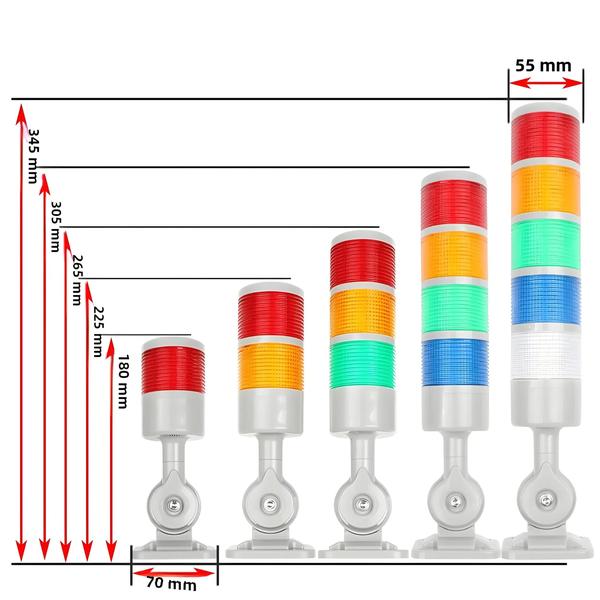 Imagem de Luz de Advertência LED Industrial Giratória 180° - Vermelho, Laranja, Âmbar e Verde - DC 12-24V