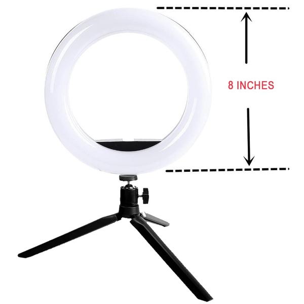 Imagem de Luz de anel LED Vivitar de 20 cm com suporte para tripé e suporte para telefone