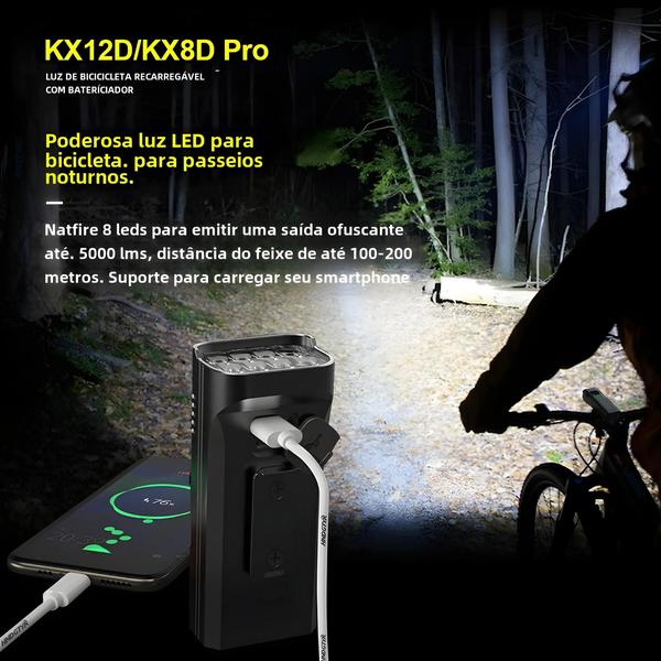 Imagem de Luz de Bicicleta Recarregável 4800 Lumens - 12 LEDs, USB-C, Alumínio, 10000mAh