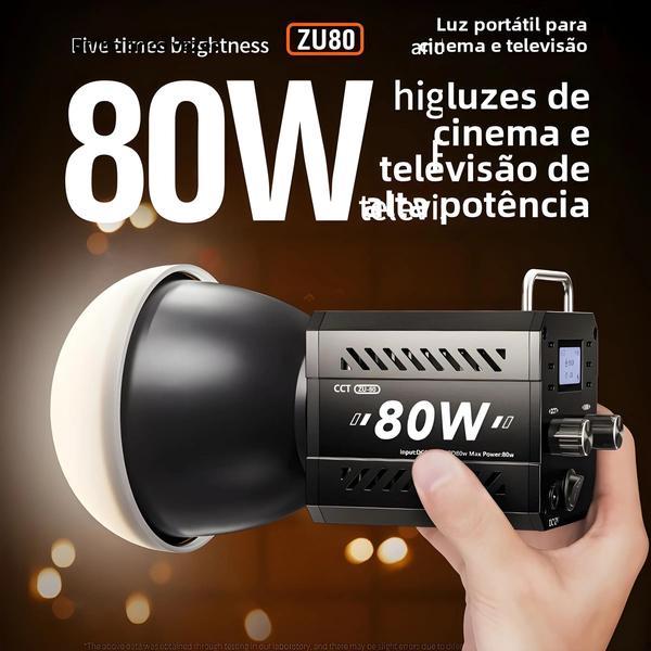 Imagem de Luz de Câmera Portátil Zu80 COB LED 80W - Bicolor (2500K-6500K) - Mini Bowens