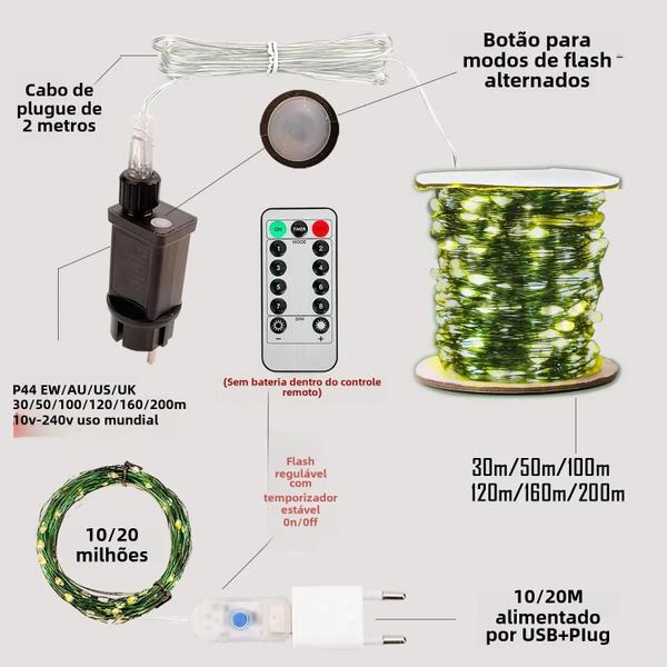 Imagem de Luz De Corda De Fada Verde À Prova D'água, 8 Modos De Controle Remoto, Lâmpada Firefly Para Árvore