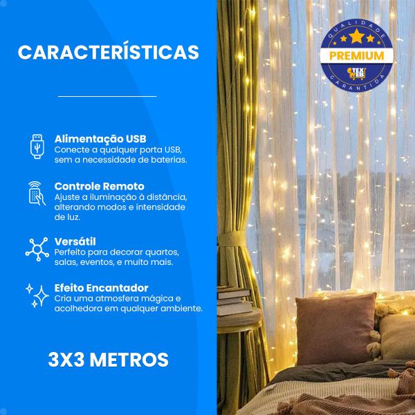 Imagem de Luz De Cortina 300 Leds 3x3 Metros Decoração Casamento Usb