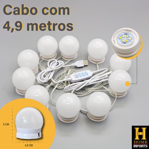 Imagem de  Luz De Espelhos Penteadeira Camarim Maquiagem Camarim Led  10 Lâmpadas 3 Cores