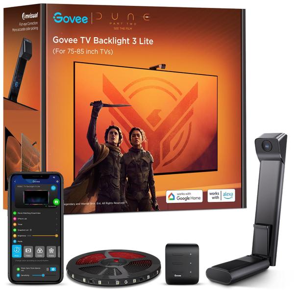 Luz de fundo de TV Govee 3 Lite RGBICW de 16,4 pés para TVs de 75 a 85 polegadas Imagem de Luz de fundo de TV Govee 3 Lite RGBICW de 16,4 pés para TVs de 75 a 85 polegadas