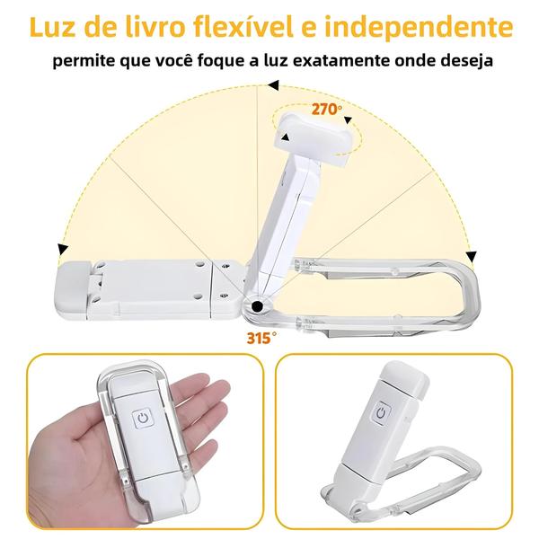 Imagem de Luz de Leitura LED Recarregável via USB - Brilho Ajustável e Proteção para os Olhos