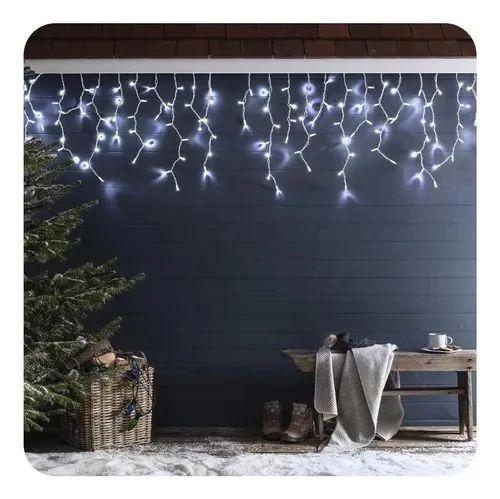 Imagem de Luz de Natal Cascata 300 Lâmpadas Led Branco 8f C/ Memória Fio Branco Bivolt 6m 