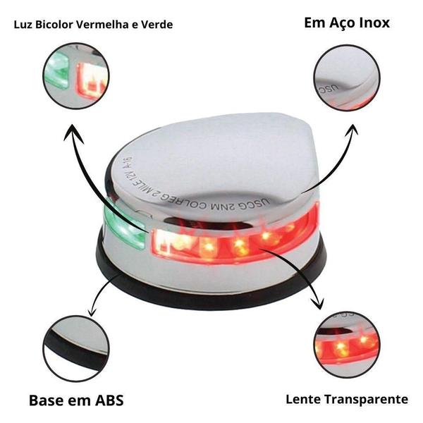 Imagem de Luz De Navegação Em Aço Inox De Proa Bicolor 12V Led