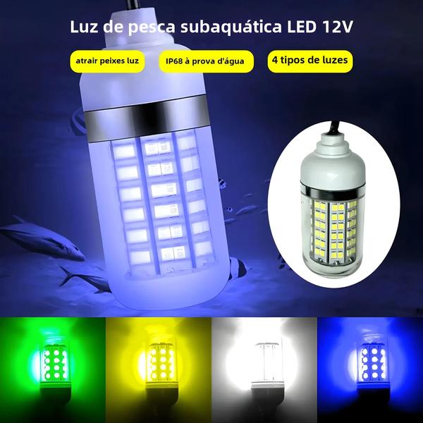 Imagem de Luz de Pesca Subaquática 12V 100W LED - IP68 - 108 LEDs 2835SMD - Atrai Camarões e Lula