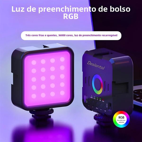 Imagem de Luz de Preenchimento LED Portátil RGB - Ajustável, Tamanho Bolso, para Fotos com Câmera de Celular