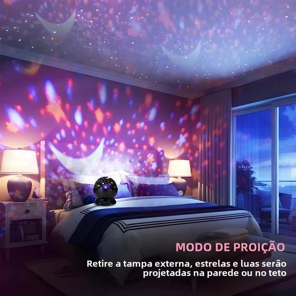 Imagem de Luz de Projeção LED Noturna com Estrelas - Rotativa Automática - Bateria 500mAh