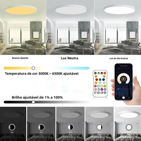 Imagem de Luz de Teto LED WiFi Inteligente RGB+CW - Regulável e Compatível com Alexa e Google Assistant