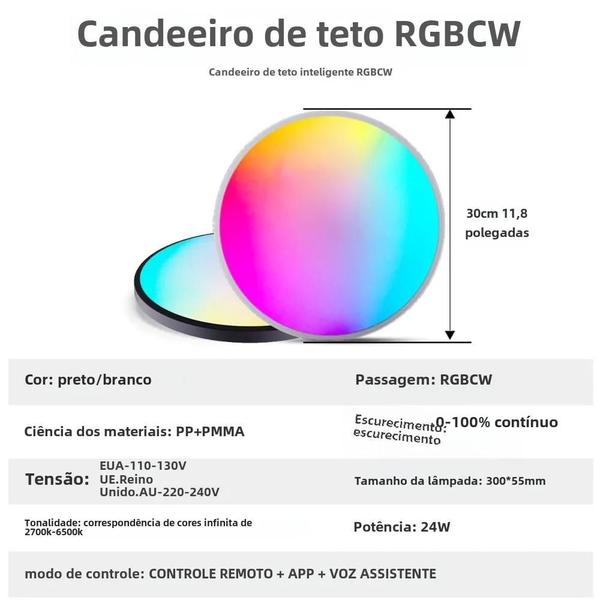 Imagem de Luz de Teto LED WiFi Inteligente RGB+CW - Regulável e Compatível com Alexa e Google Assistant