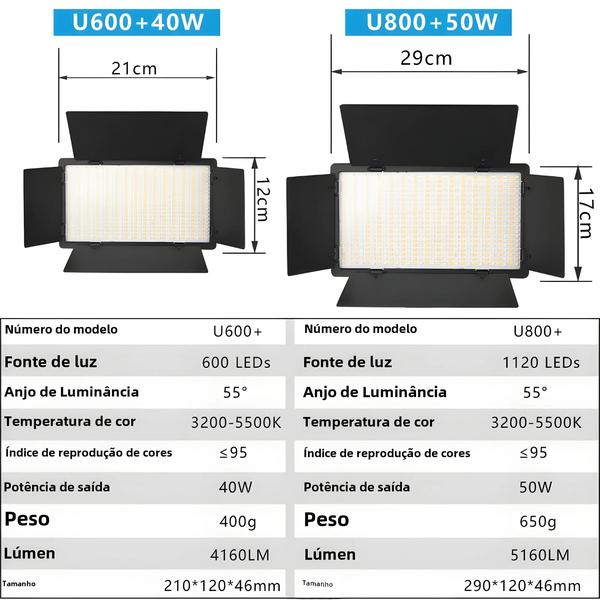 Luz de Vídeo LED Bicolor (2500K-8500K) - Regulável, com Tripé e Controle Remoto Imagem de Luz de Vídeo LED Bicolor (2500K-8500K) - Regulável, com Tripé e Controle Remoto