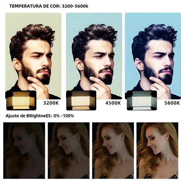 Luz de Vídeo LED Bicolor (2500K-8500K) - Regulável, com Tripé e Controle Remoto Imagem de Luz de Vídeo LED Bicolor (2500K-8500K) - Regulável, com Tripé e Controle Remoto