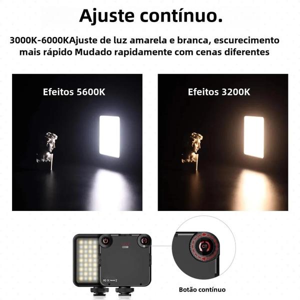 Imagem de Luz de Vídeo LED Bicolor Portátil - 3000K-6000K - Sapata Fria para Filmadora, DSLR e GoPro