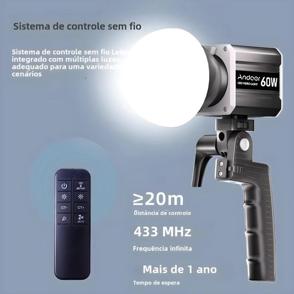 Imagem de Luz de Vídeo LED Tricolor 60W COB - 2800K-6800K - Ideal para Streaming, Fotografia e Estúdio