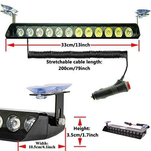 Imagem de Luz Flash Estroboscópica LED Vermelho Azul Segurança Veicular 12 LEDs Ventosa Caminhão