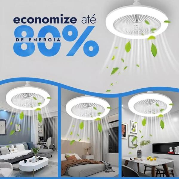 Imagem de Luz LED com Ventilador Teto com Controle Remoto 3 pás, temporização, 3 velocidades, luz LED regulável, luminária Bivolt