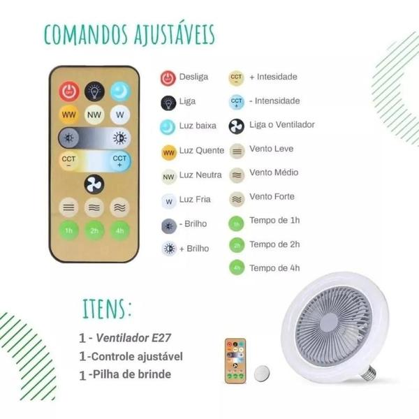 Imagem de Luz LED com Ventilador, teto com controle remoto, Ventilador teto para cozinha quarto, 3 lâminas, luz LED regulável