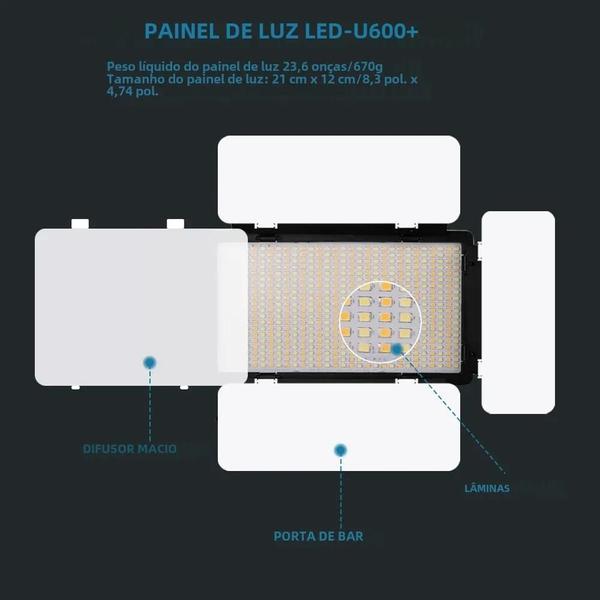 Luz LED Portátil Nagnahz U800 para Estúdio Fotográfico - Ideal para TikTok, YouTube e Gravação de Vídeos Imagem de Luz LED Portátil Nagnahz U800 para Estúdio Fotográfico - Ideal para TikTok, YouTube e Gravação de Vídeos