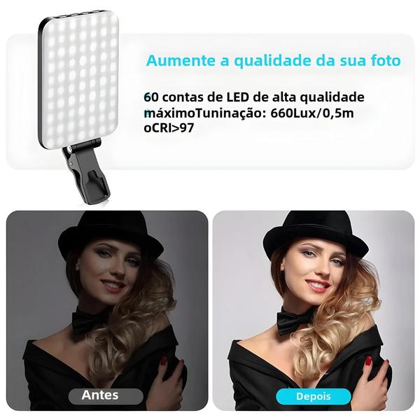 Imagem de Luz LED Portátil para Selfie - 60 Leds de Alta Qualidade, 2200mAh, Recarregável, 7 Modos de Iluminação