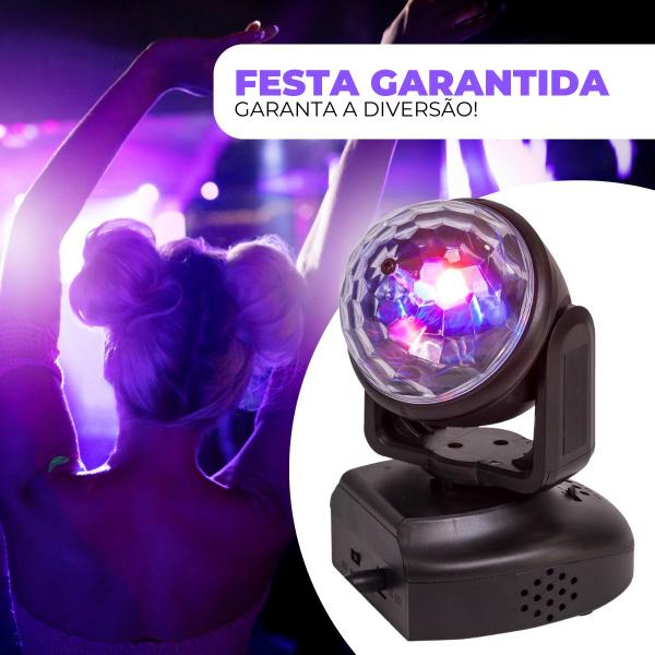 Imagem de Luz Mini Moving Head Led Rgb Bola Maluca Festa Balada em Casa Música Mp3 Com Controle Remoto