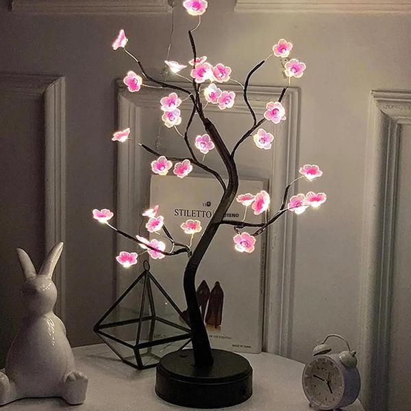 Imagem de Luz Noturna Bonsai Flor de Cerejeira - LED com Toque e Alimentação USB/Bateria