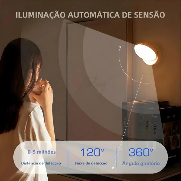 Imagem de Luz Noturna LED com Sensor de Movimento e Carregamento USB - Ideal para Armário, Cabeceira e Guarda-Roupa