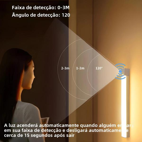 Imagem de Luz Noturna LED Recarregável com Sensor de Movimento PIR - Ideal para Quarto, Armário e Cozinha