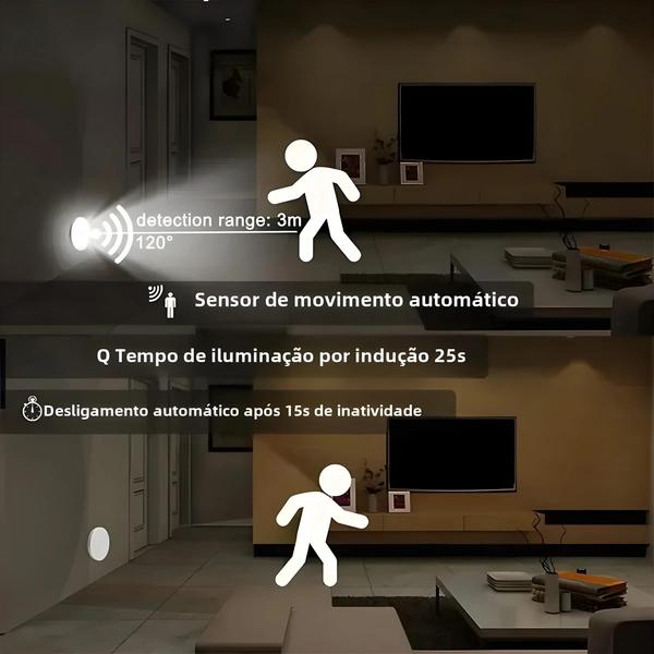 Imagem de Luz Noturna LED Recarregável via USB com Sensor de Movimento - Ideal para Armário, Escada e Mais