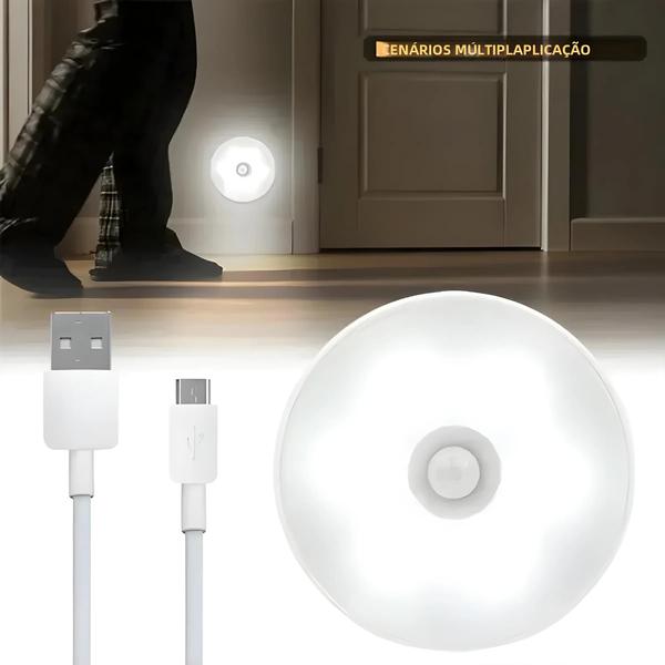 Imagem de Luz Noturna LED Recarregável via USB com Sensor de Movimento - Ideal para Armário, Escada e Mais