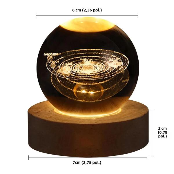 Imagem de Luz Noturna LED USB 3D - Lâmpada Galaxy Crystal Ball com Formato de Lua e Planeta